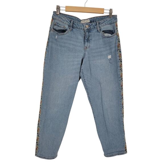 Knox Rose Embroidered Jeans Boho Western Indie Distressed Chevron Stretch Size 8 - Picture 1 of 11